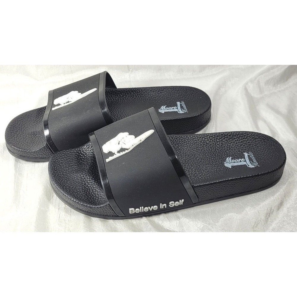 Men's 1 Moore Hustle Slide Sandals - Black 'Believe in Self' - Size 8